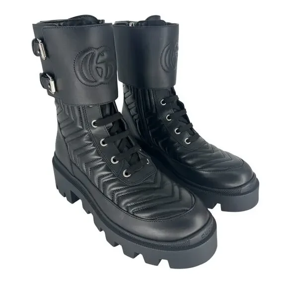 Gucci Frances Quilted Leather Combat Boots in Black - Picture 8 of 16